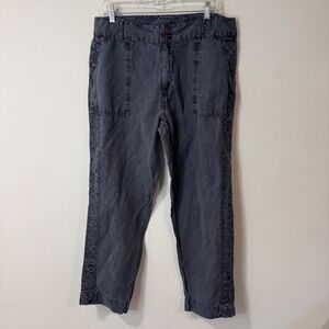 Sundance Womens Lace Trim Linen Blend Pants 14 Blue NWOT Crochet Utility